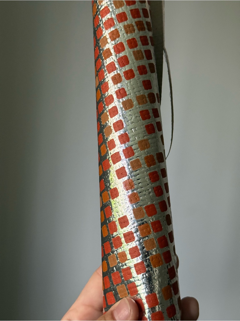 Vintage c1970s Metallic Orange Geometric Squares Patterned Wallpaper MCM Design